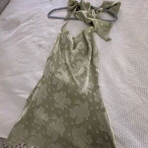 Green Halter Dress with Floral Pattern